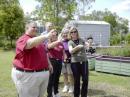 These Teachers Institute participants try their hand at making a satellite QSL. 